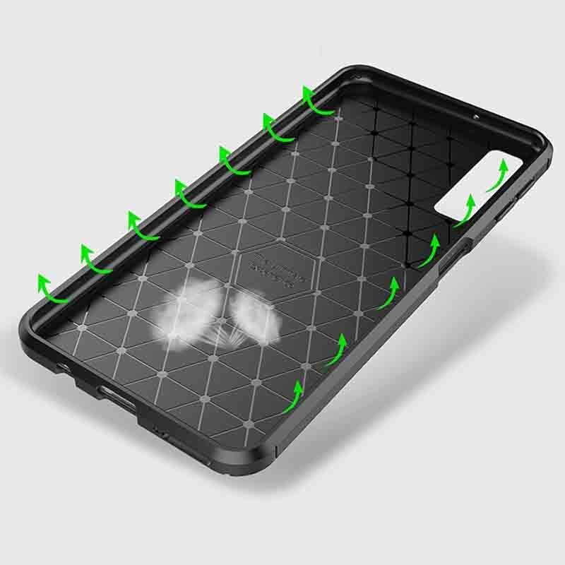 Samsung Galaxy A7 2018 Kılıf Kamera Çıkıntılı Karbon Fiber Dokulu Renk Atmaz Kapak (NEGRO) Lacivert