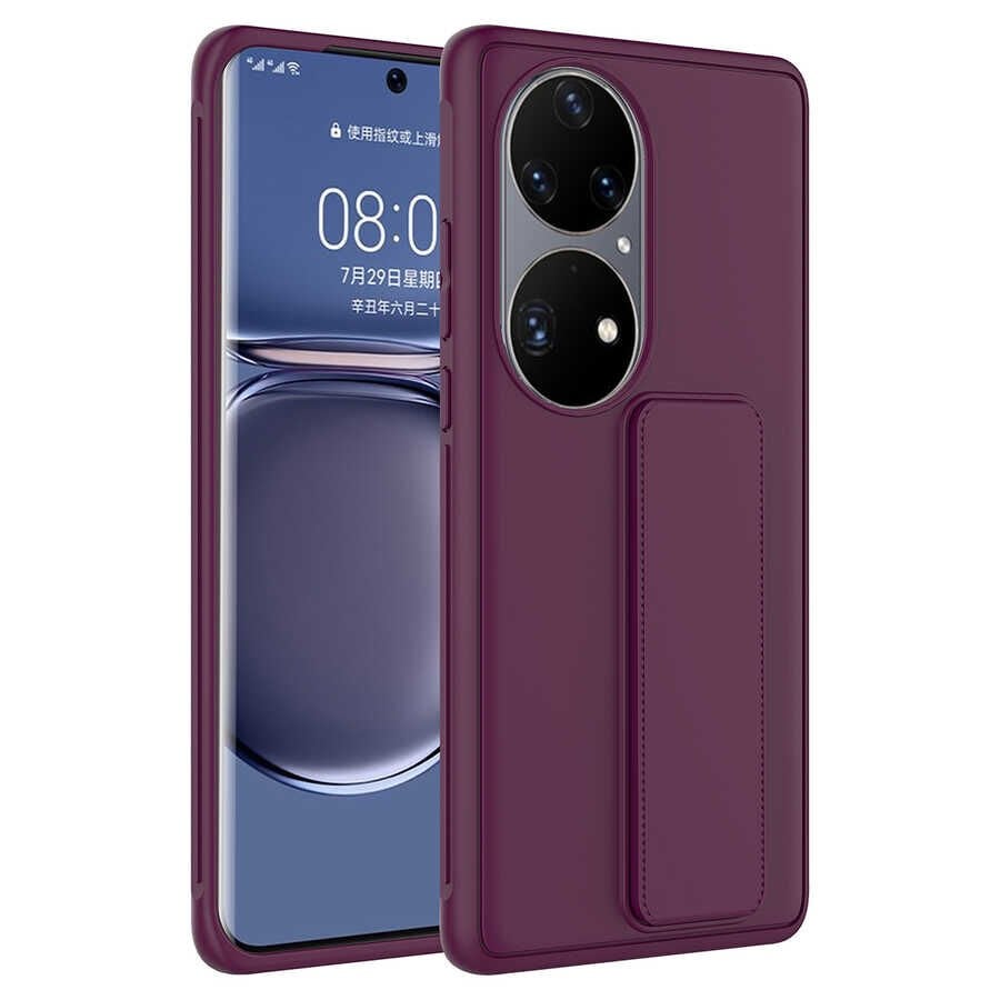 Huawei P50 Pro Kılıf Standlı Lansman Yumuşak Dokulu Renkli Esnek Silikon Kapak (QSTAND) Koyu Yeşil