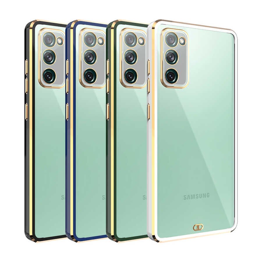 Samsung Galaxy S20 FE Kılıf Parlak Kenarlı Altın İşlemeli Kamera Korumalı Kapak (Voit c.) Yeşil