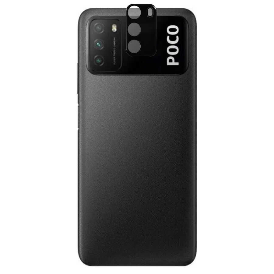 Xiaomi Poco M3 Kamera Lens Koruyucu Siyah Çerçeveli Korunaklı (3D K.C) Siyah