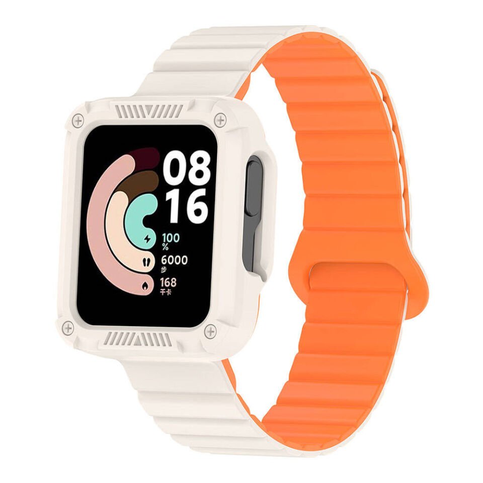 Xiaomi Redmi Watch 2 Silikon Kordon Strap Kayış Parçalı Çizgili Tasarım (KRD-105) Starlight-Turuncu