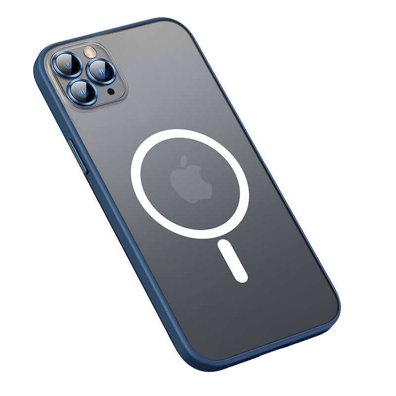 Apple  iPhone 13 Pro Max Kılıf Lens Koruyuculu Tacsafe Destekli Kenarları Renkli Mat  Kapak (MOKKA) Mavi