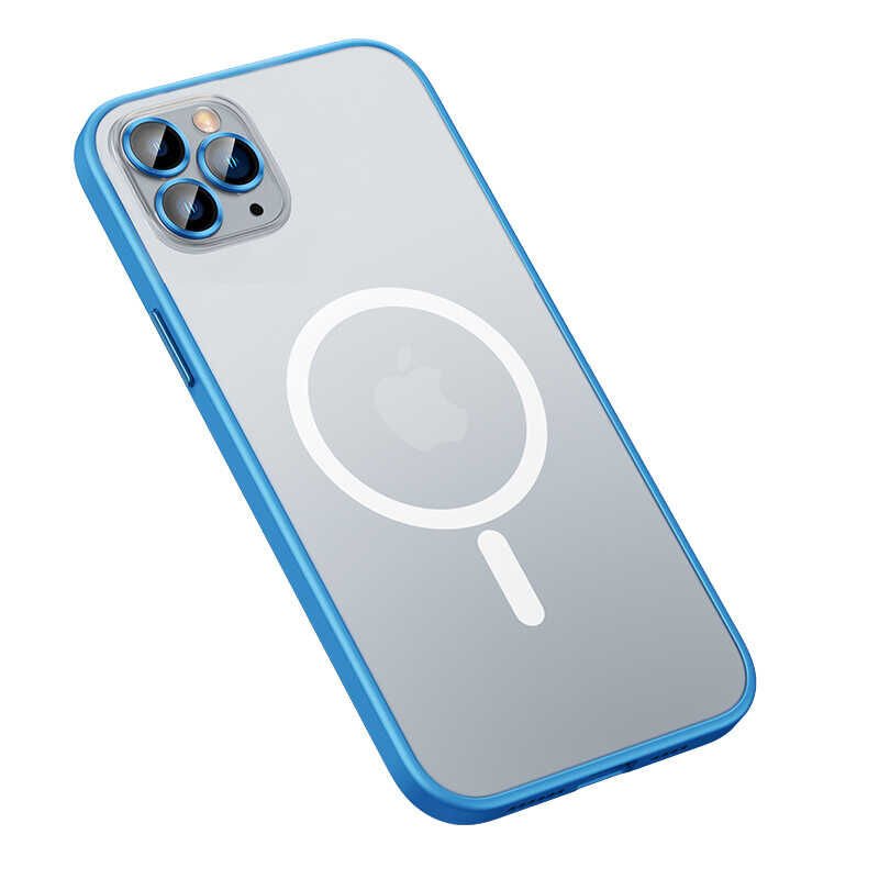 Apple  iPhone 13 Pro Max Kılıf Lens Koruyuculu Tacsafe Destekli Kenarları Renkli Mat  Kapak (MOKKA) Mavi