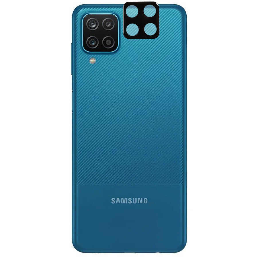 Samsung Galaxy A12 Kamera Lens Koruyucu Siyah Çerçeveli Korunaklı (3D K.C) Siyah