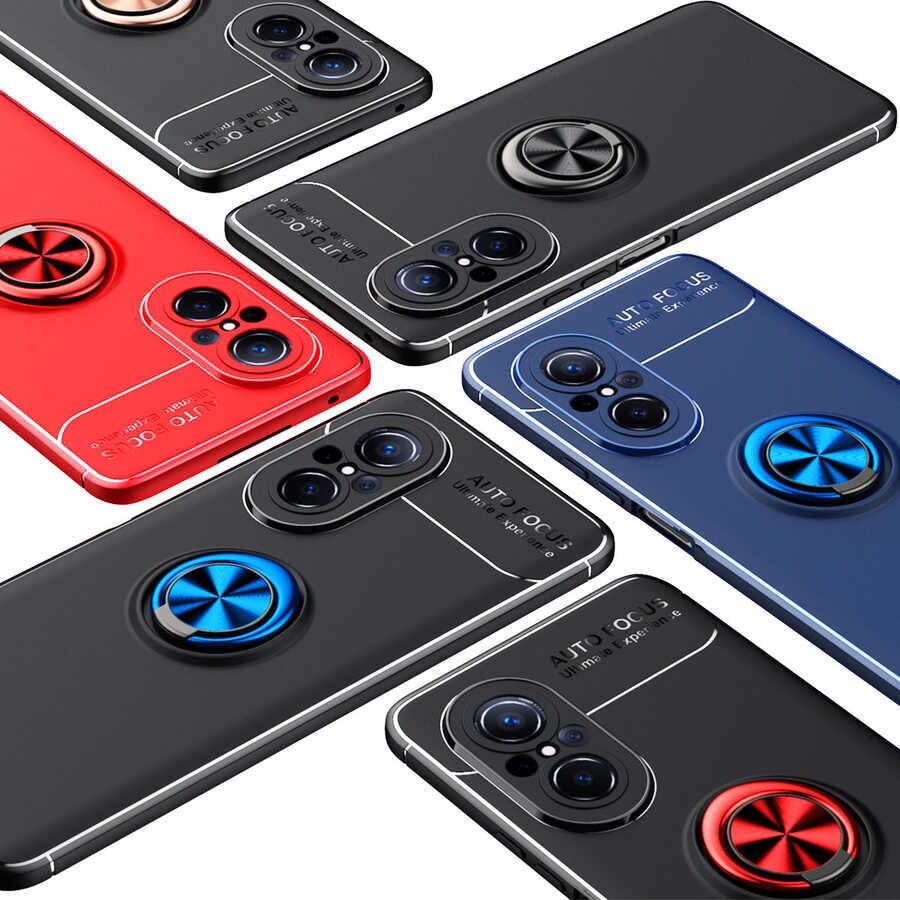Huawei Nova 9 SE Kılıf Kamera Çıkıntılı Renkli Yüzüklü Standlı Mıknatıslı Kapak (RAVEL) Siyah