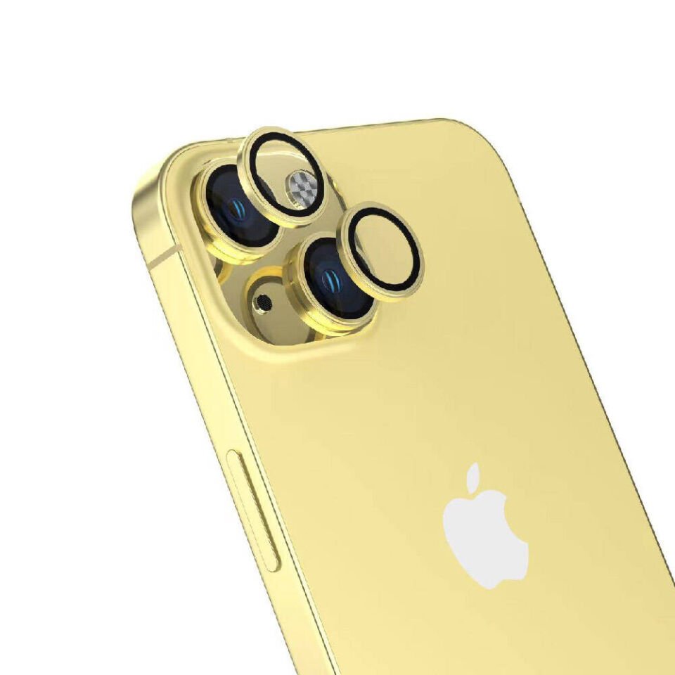 Apple iPhone 15 Plus Kamera Lens Koruyucu Kolay Takma Aparatlı Ultra Korumalı (CL-15) Sarı