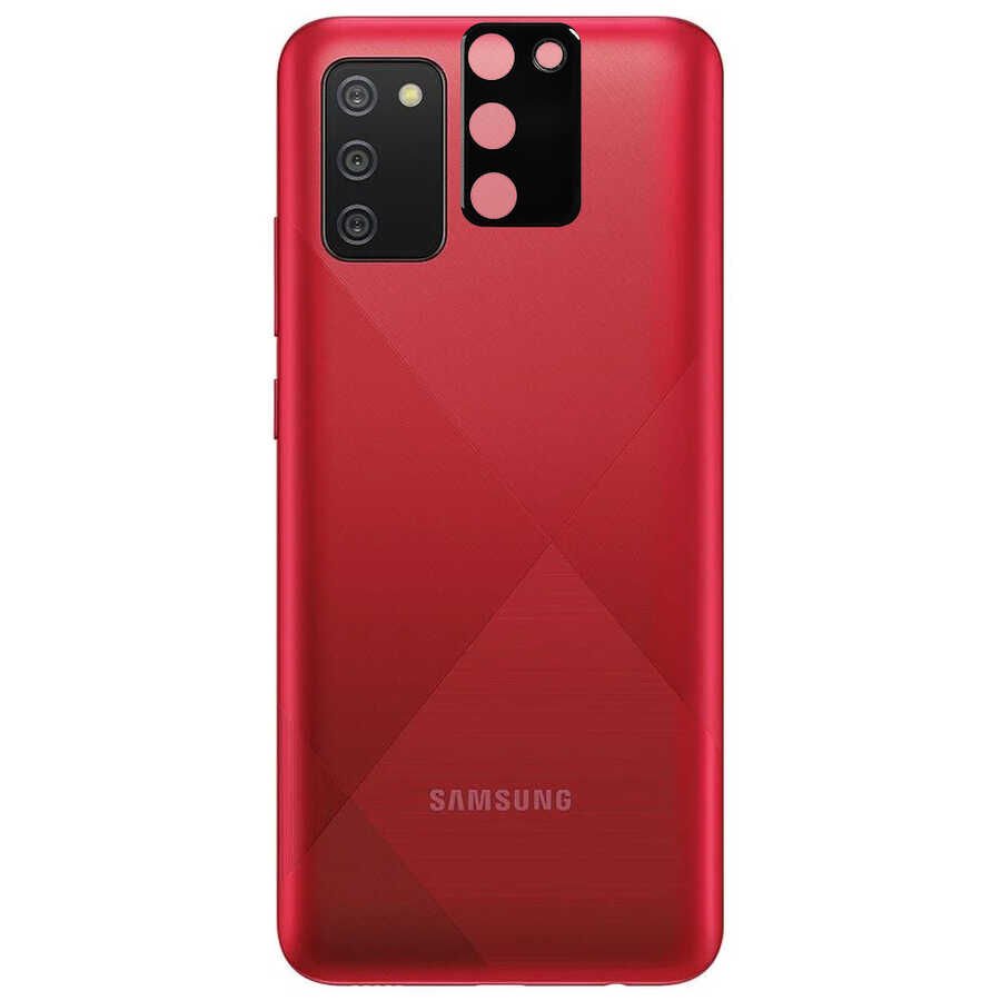 Samsung Galaxy A02S Kamera Lens Koruyucu Siyah Çerçeveli Korunaklı (3D K.C) Siyah