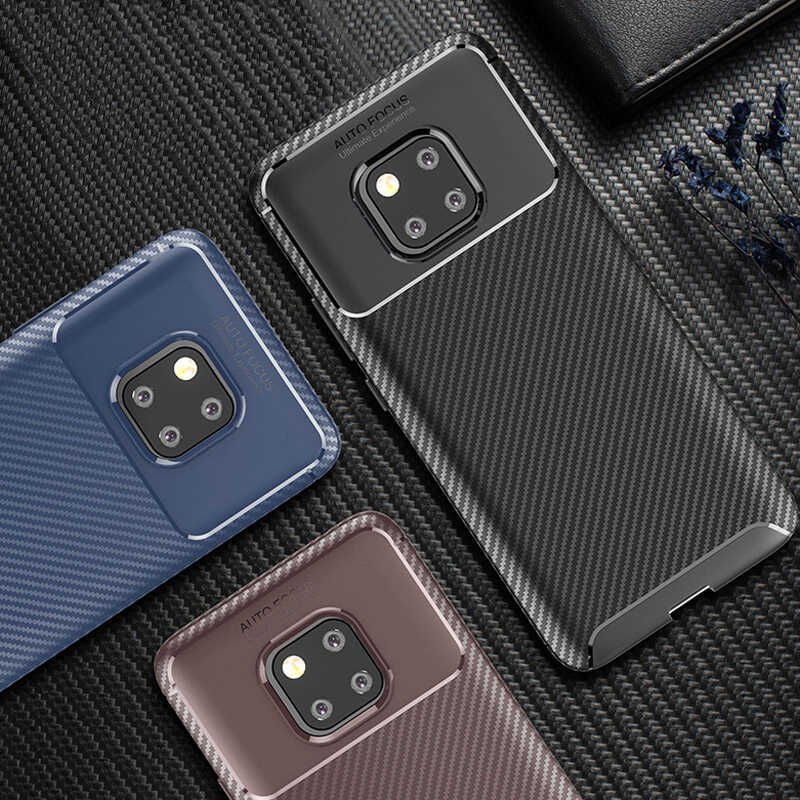 Huawei Mate 20 Pro Kılıf Kamera Çıkıntılı Karbon Fiber Dokulu Renk Atmaz Kapak (NEGRO) Lacivert