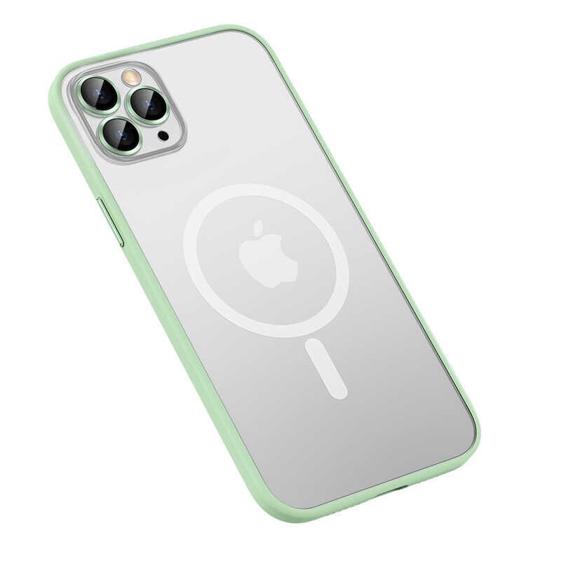 Apple  iPhone 13 Pro Max Kılıf Lens Koruyuculu Tacsafe Destekli Kenarları Renkli Mat  Kapak (MOKKA) Yeşil