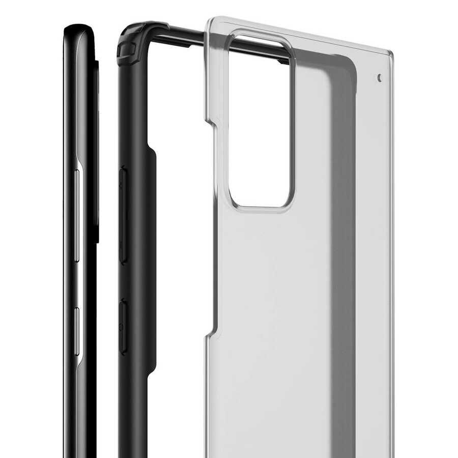 Samsung Galaxy Note 20 Kılıf Köşe Korumalı Arkası Mat Buzlu Sert Kapak (VOLKS) Siyah