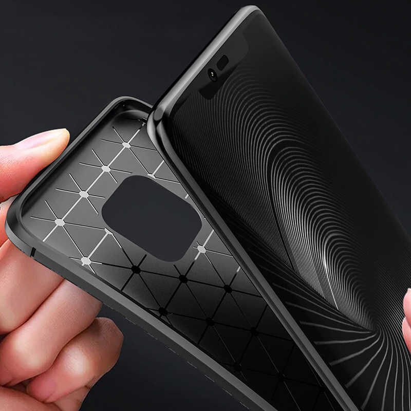 Huawei Mate 20 Pro Kılıf Kamera Çıkıntılı Karbon Fiber Dokulu Renk Atmaz Kapak (NEGRO) Kahverengi