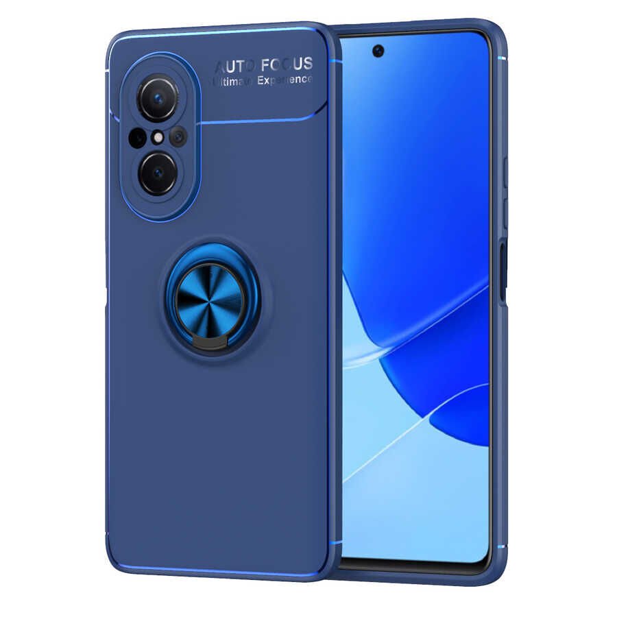 Huawei Nova 9 SE Kılıf Kamera Çıkıntılı Renkli Yüzüklü Standlı Mıknatıslı Kapak (RAVEL) Mavi