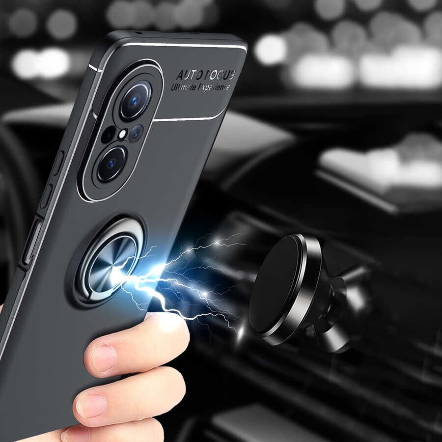 Huawei Nova 9 SE Kılıf Kamera Çıkıntılı Renkli Yüzüklü Standlı Mıknatıslı Kapak (RAVEL) Mavi