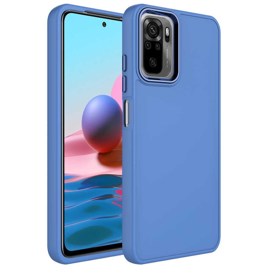 Xiaomi Redmi Note 10S Kılıf Metal Çerçeveli Hassas Butonlu Renkli İçi Kadife Lansman Kapak (LUNA) Lavendery Gray