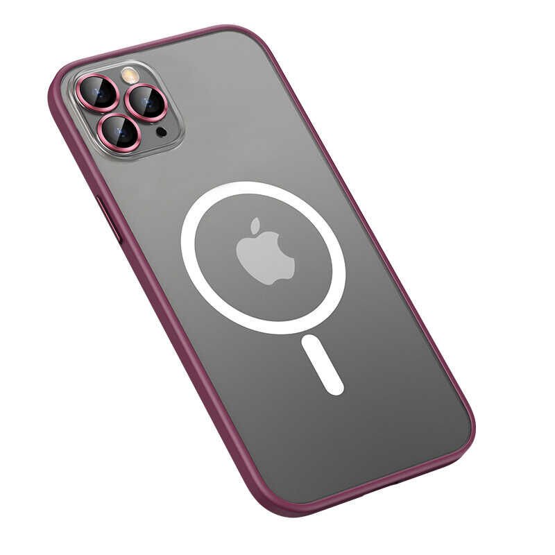Apple  iPhone 13 Pro Max Kılıf Lens Koruyuculu Tacsafe Destekli Kenarları Renkli Mat  Kapak (MOKKA) Koyu Mor