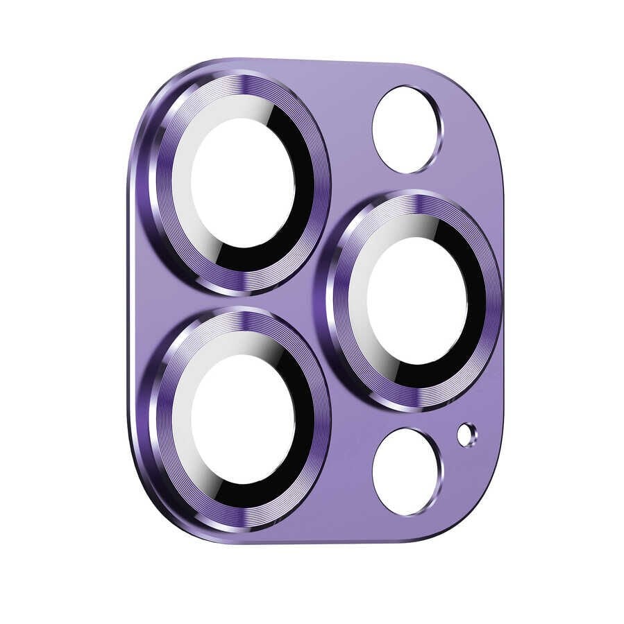 Apple iPhone 14 Pro Max Kamera Lens Koruyucu Kolay Takma Aparatlı Metal Malzemeli (CL-03) Derin Mor