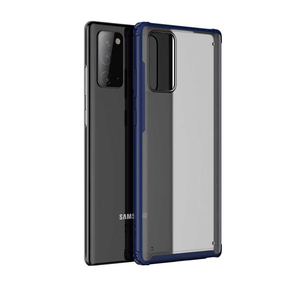 Samsung Galaxy Note 20 Kılıf Köşe Korumalı Arkası Mat Buzlu Sert Kapak (VOLKS) Lacivert