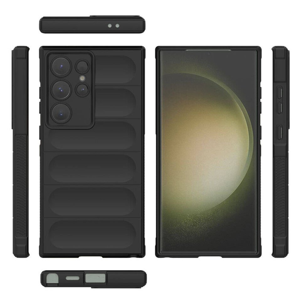 Samsung Galaxy S24 Ultra Kılıf Esnek TPU Oyuklu Arka Yüzey Tasarımlı Silikon Kapak (Etnik) Lacivert
