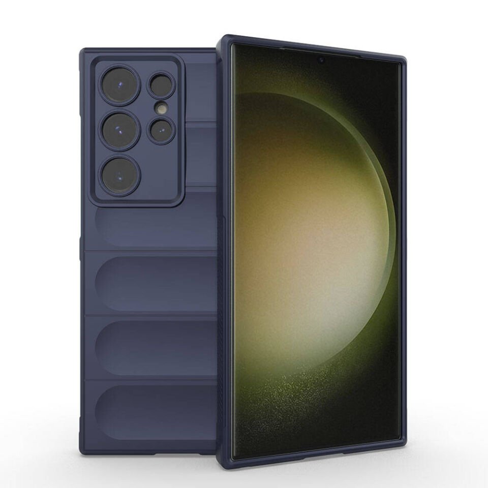 Samsung Galaxy S24 Ultra Kılıf Esnek TPU Oyuklu Arka Yüzey Tasarımlı Silikon Kapak (Etnik) Lacivert