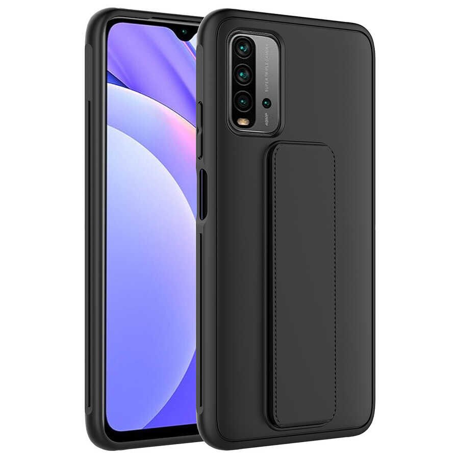 Xiaomi Redmi 9T Kılıf Standlı Lansman Yumuşak Dokulu Renkli Esnek Silikon Kapak (QSTAND) Pembe
