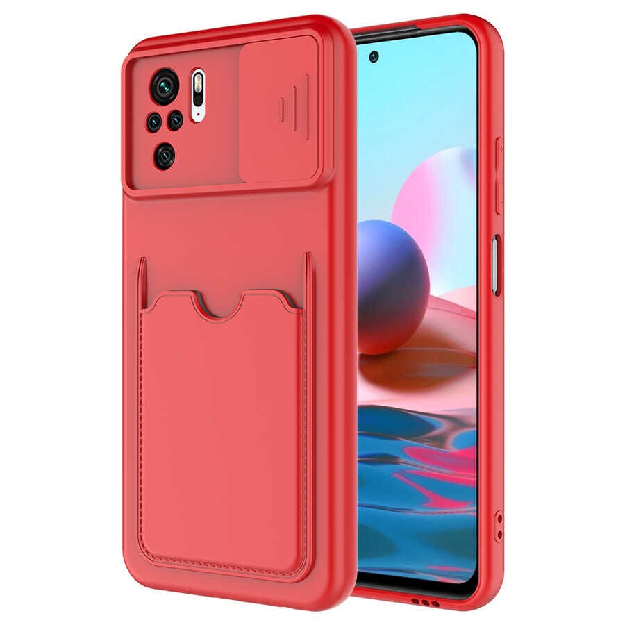 Xiaomi Poco M5S Kılıf Cüzdan Sürgülü Kamera Korumalı Kartllıklı Bölmeli Kapak (Kartix) Kırmızı