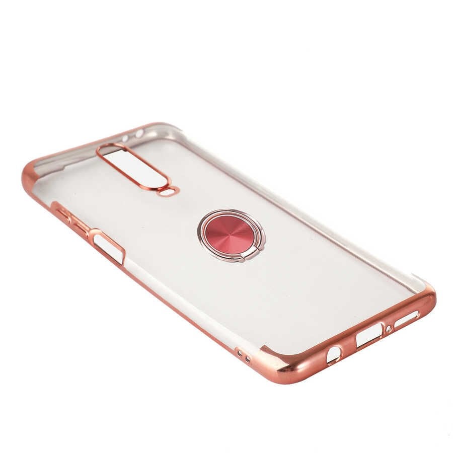 Xiaomi Poco X2 Kılıf Yüzüklü Standlı Silikon Köşeleri Renkli Kapak (GES) Rose Gold