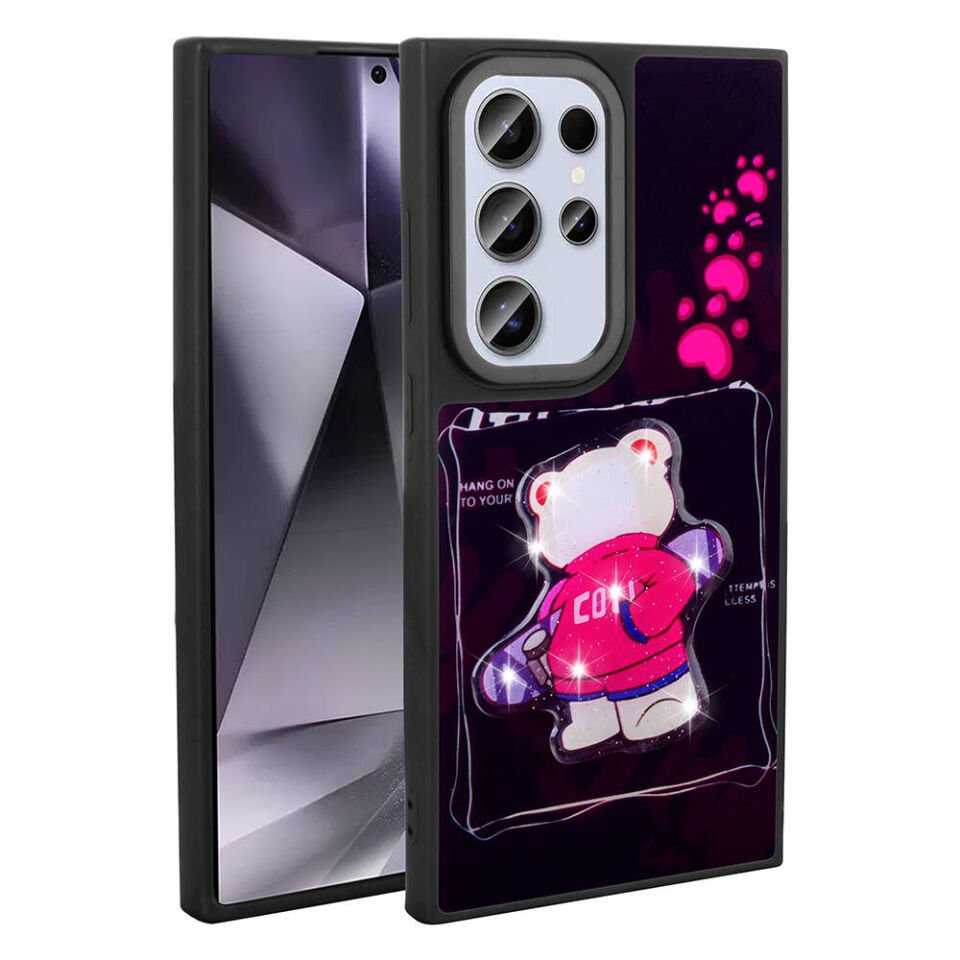 Samsung Galaxy S24 Ultra Kılıf Parlayan Kabartmalı İkonik Figürlü Silikon Kapak (Amas) Pembe