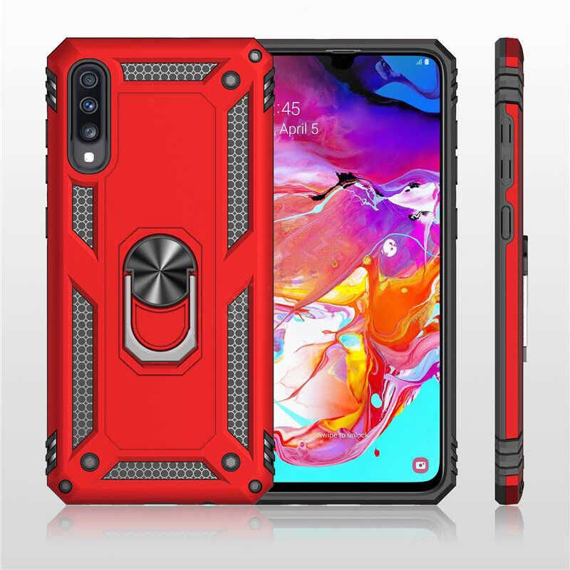 Huawei P Smart Pro 2019 Kılıf Tank Zırh Yüzüklü Mıknatıslı Standlı Kapak (VEGA) Mavi
