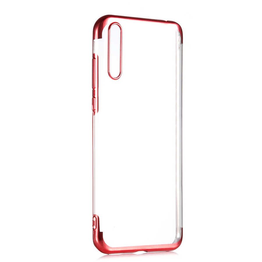Huawei P Smart S (Y8P) Kılıf Dört Köşe Renkli Lazer Şeffaf Silikon Kapak (GLİTTER) Kırmızı