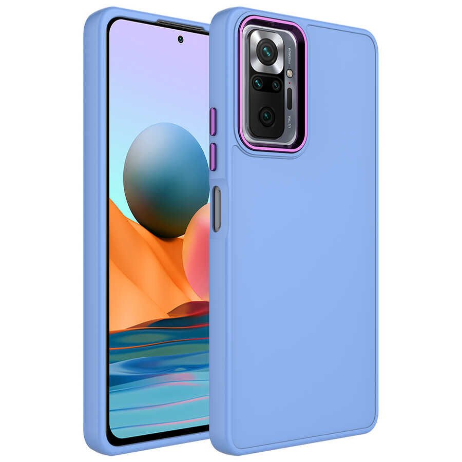 Xiaomi Redmi Note 10 Pro Kılıf Metal Çerçeveli Hassas Butonlu Renkli İçi Kadife Lansman Kapak (LUNA) Lila