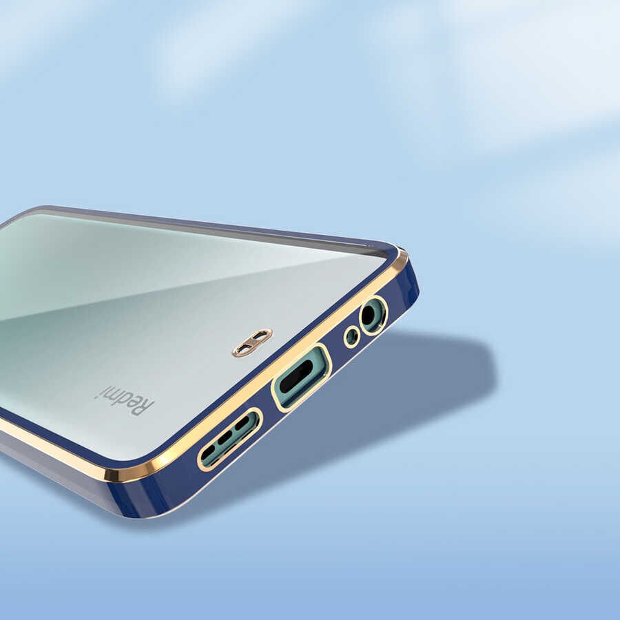 Xiaomi Redmi 10 Kılıf Parlak Kenarlı Altın İşlemeli Kamera Korumalı Kapak (Voit c.) Mavi Açık