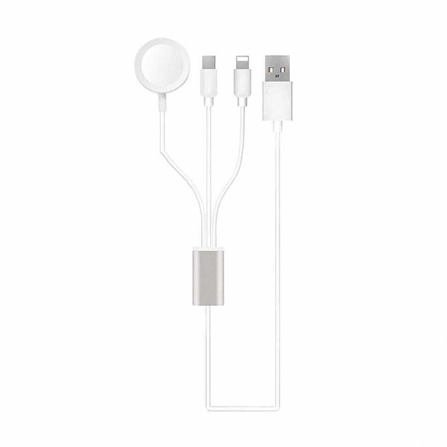 Akıllı Saat 3 in 1 Lightning-Type-C-Wireless USB Şarj Kablosu Beyaz