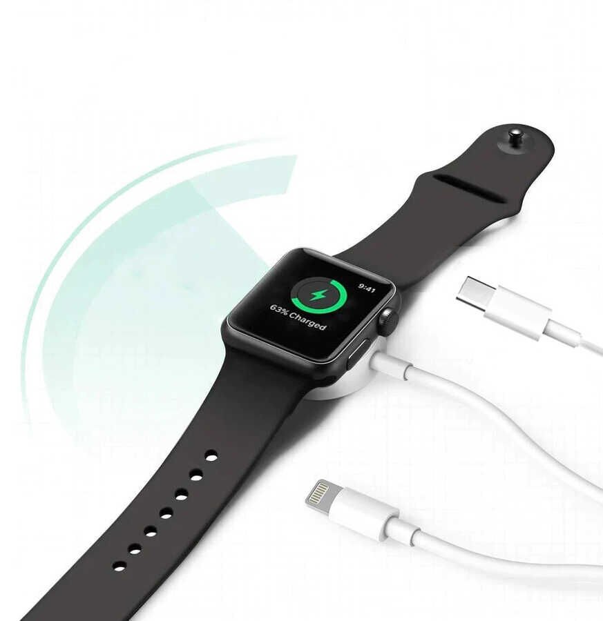 Akıllı Saat 3 in 1 Lightning-Type-C-Wireless USB Şarj Kablosu Beyaz