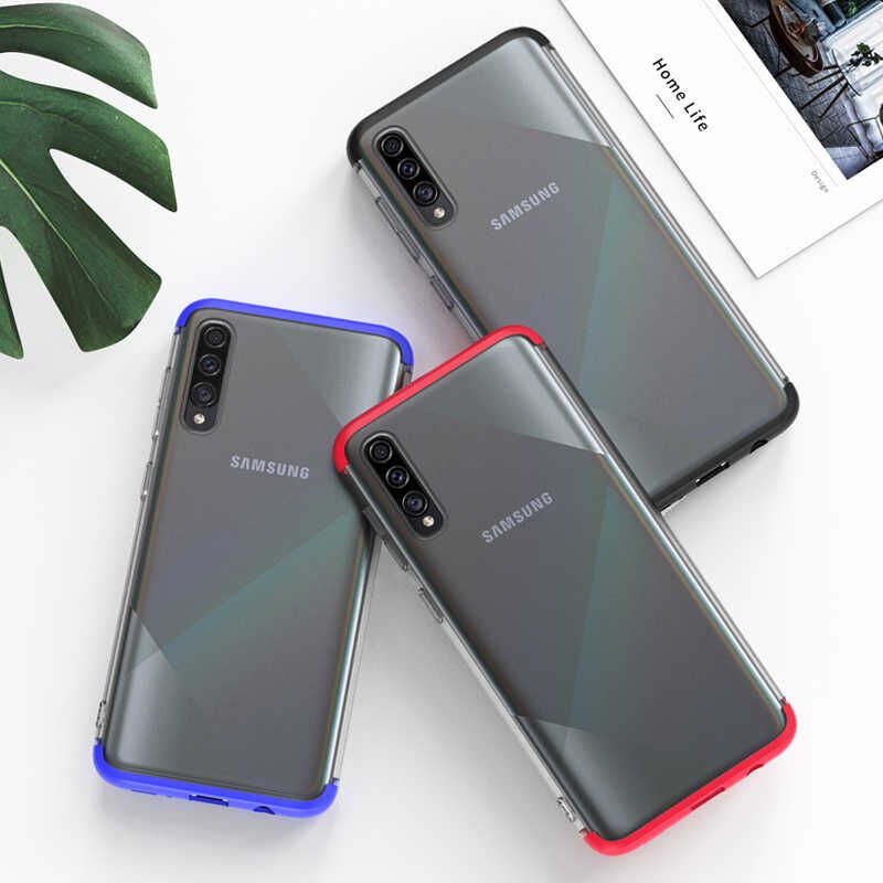 Samsung Galaxy A50S Kılıf Şeffaf Mat Görünümlü Transparan Tasarımlı Kapak (NİLİ) Kırmızı