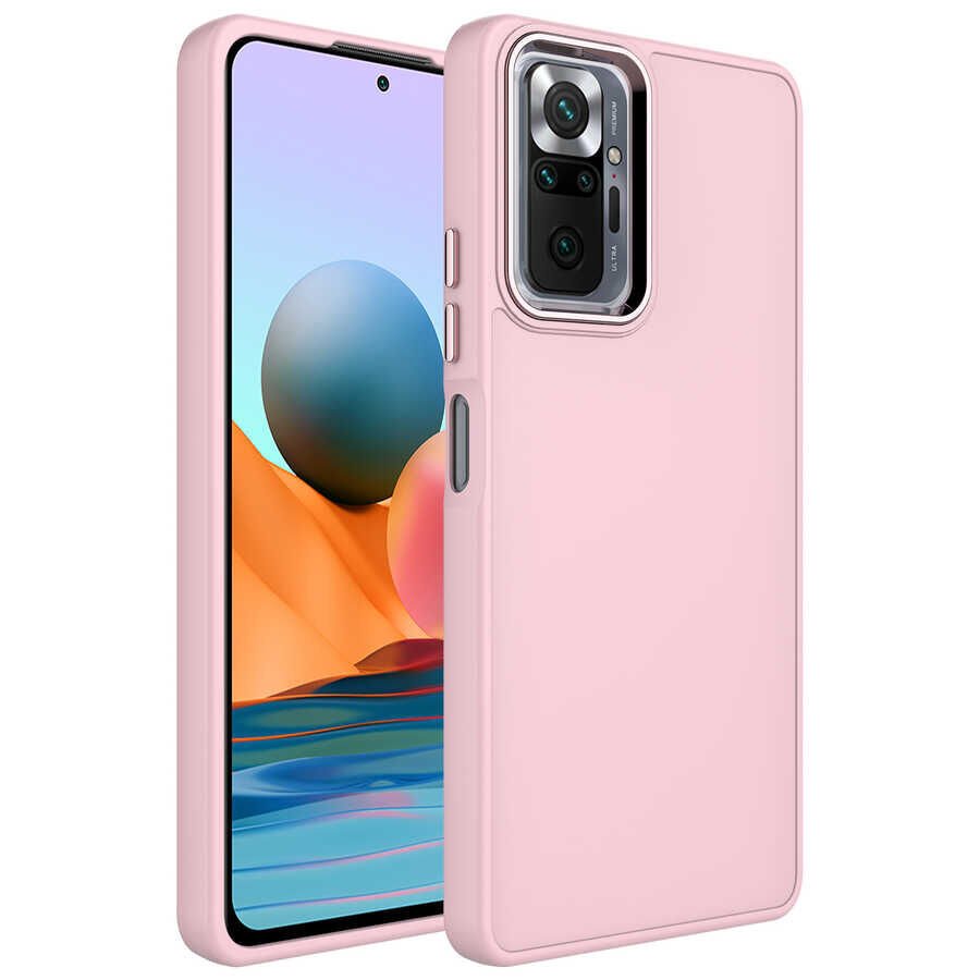 Xiaomi Redmi Note 10 Pro Kılıf Metal Çerçeveli Hassas Butonlu Renkli İçi Kadife Lansman Kapak (LUNA) Pembe
