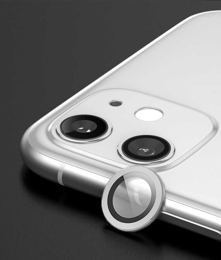 Apple iPhone 11 Kamera Lens Koruyucu Kolay Takma Aparatlı (CL-02) Gümüş