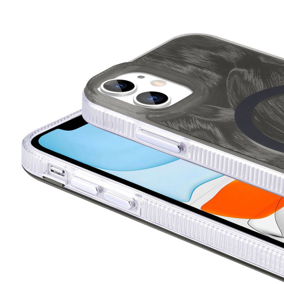 Apple iPhone 11 Kılıf Magsafe Şarj Özellikli Fırça Boya Desenli Kapak (Palet) Mor