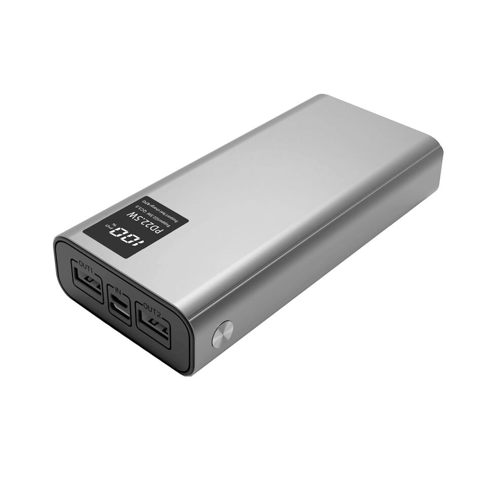 B-20 QC 3.0 Hızlı Şarj Özellikli 22.5W Led Göstergeli Taşınabilir Powerbank 20000 mAh Gri