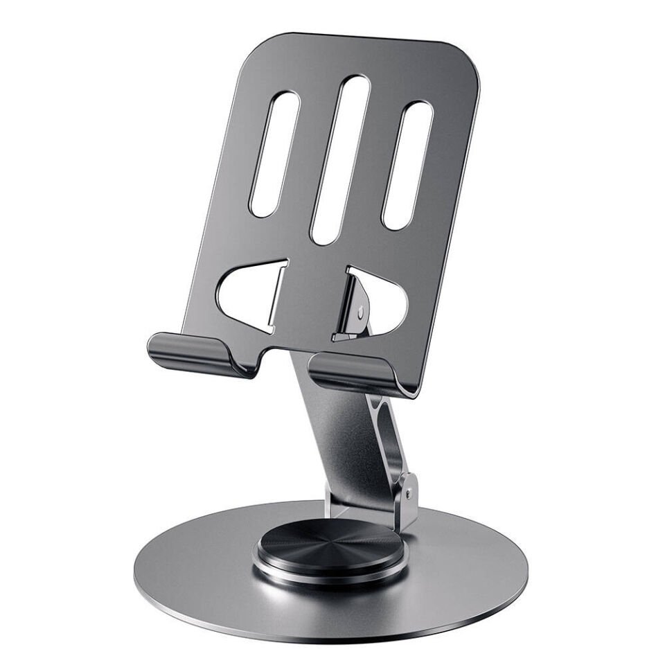 Taşınabilir Katlanabilir 360 Dönebilen Karbon Çelik Tasarımlı Telefon ve Tablet Standı (MS-15 ) Gri