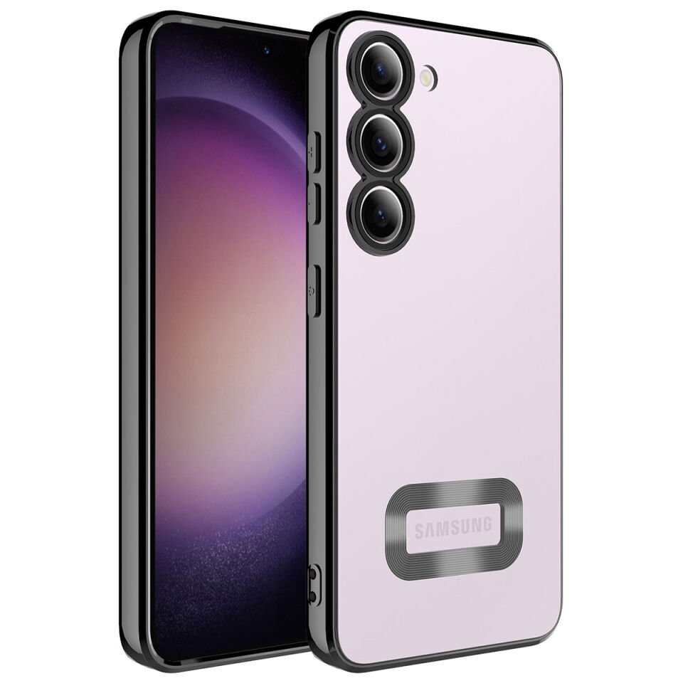 Samsung Galaxy S23 Kılıf Kamera Lens Korumalı Logo Gösteren Parlak Kenarlı Kapak (OMEGA) Lila