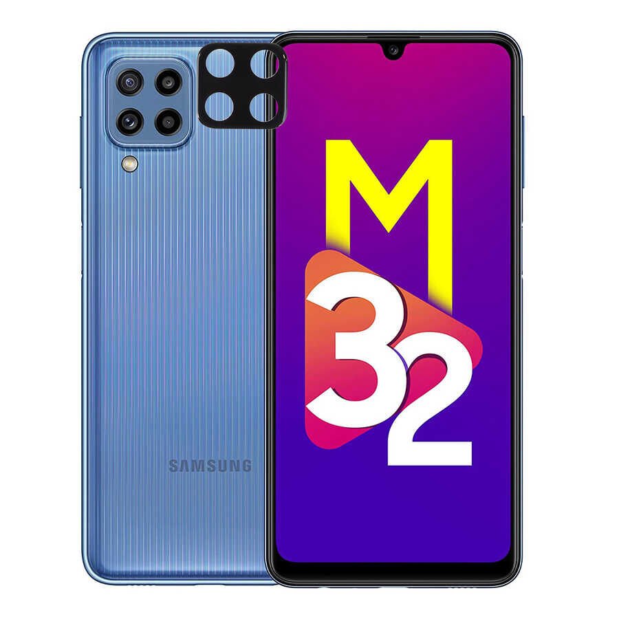 Samsung Galaxy M32 Kamera Lens Koruyucu Siyah Çerçeveli Korunaklı (3D K.C) Siyah