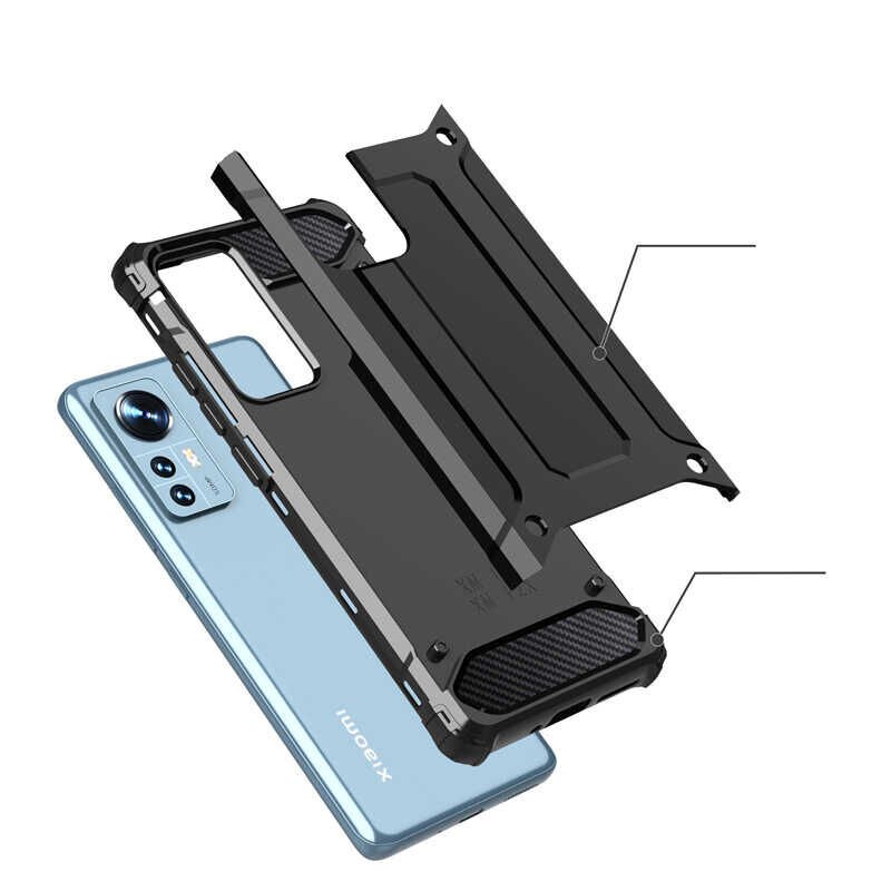 Xiaomi Mi 12 Kılıf Armor Köşe Korumalı Çift Katman Tank Zırh Kapak (CRASH) Gri