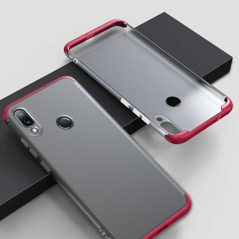 Xiaomi Redmi Note 7 Kılıf Şeffaf Mat Görünümlü Transparan Tasarımlı Kapak (NİLİ) Kırmızı