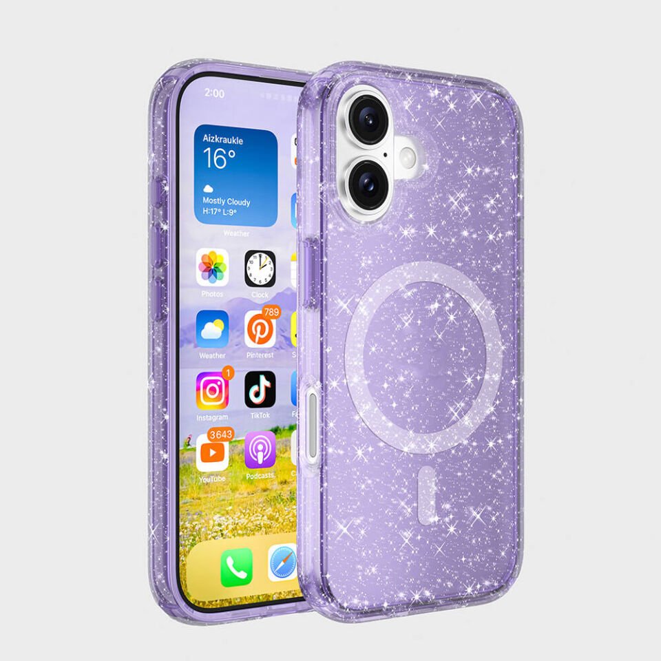 Apple iPhone 16 Pro Max Kılıf Magsafe Şarj Özellikli Parlayan Simli Saydam Renkli HEPTEKİLETİŞİM Allstar Kapak