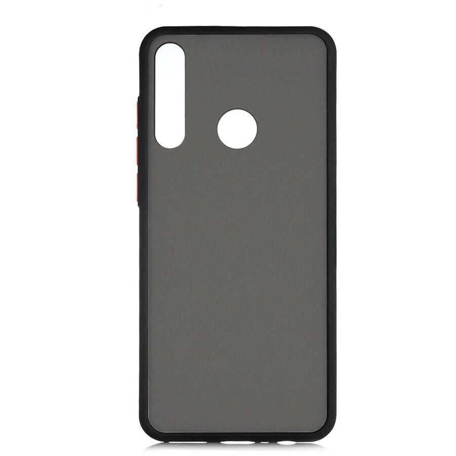 Huawei Y6P Kılıf Mat Parmak İzi Yapmaz Renkli Tuşlu Sert Silikon Kapak (fri) Siyah