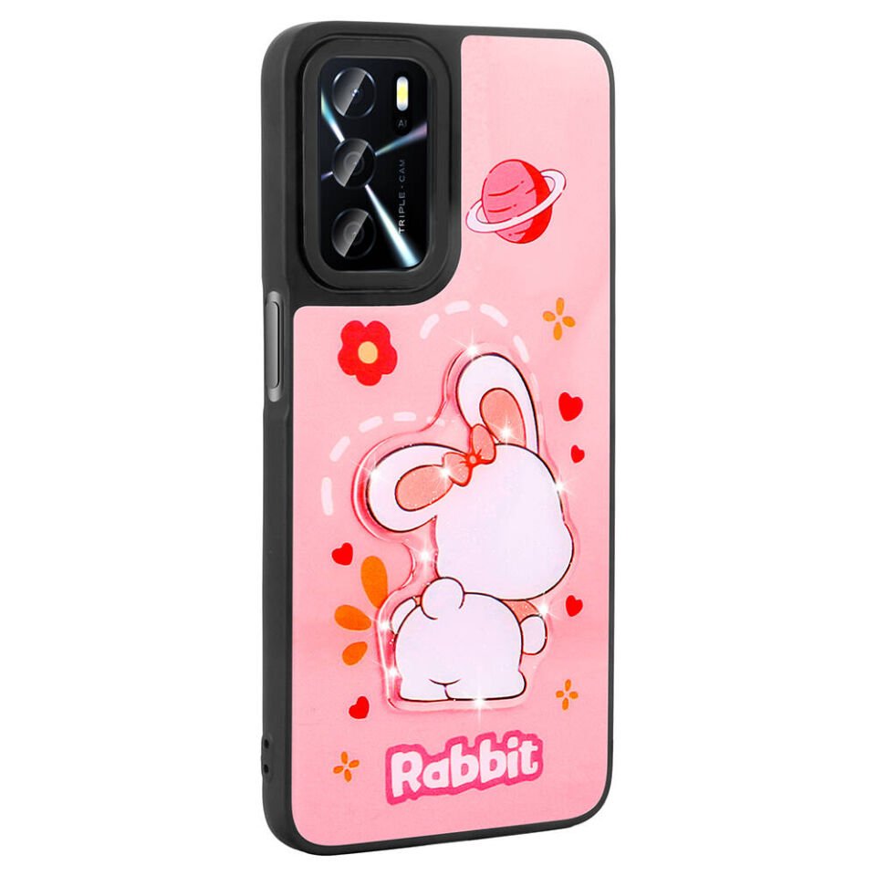 Oppo A16 Kılıf Parlayan Kabartmalı İkonik Figürlü Silikon Kapak (Amas) Pembe