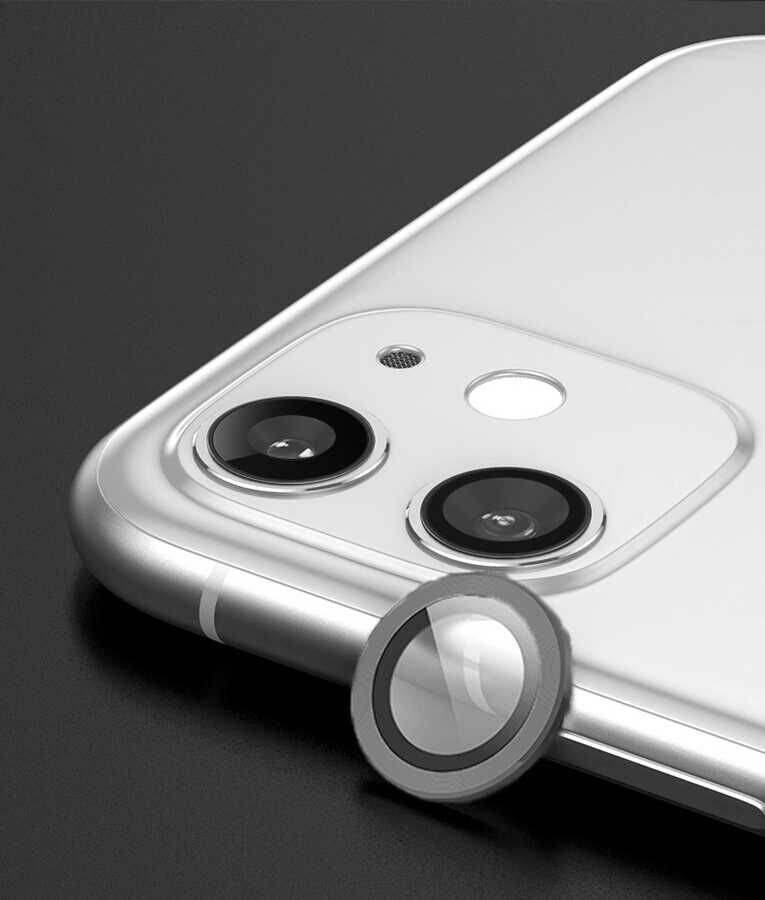 Apple iPhone 11 Kamera Lens Koruyucu Kolay Takma Aparatlı (CL-02) Gri
