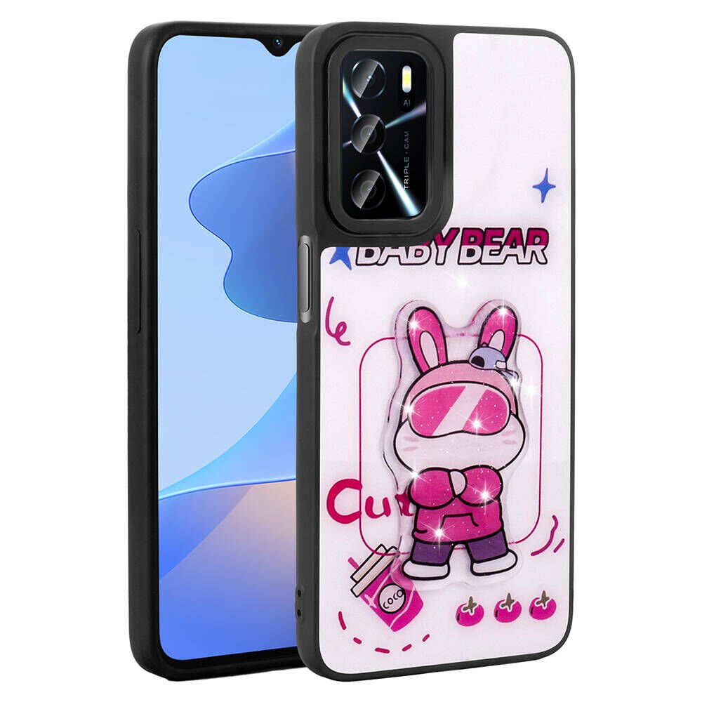 Oppo A16 Kılıf Parlayan Kabartmalı İkonik Figürlü Silikon Kapak (Amas) Beyaz
