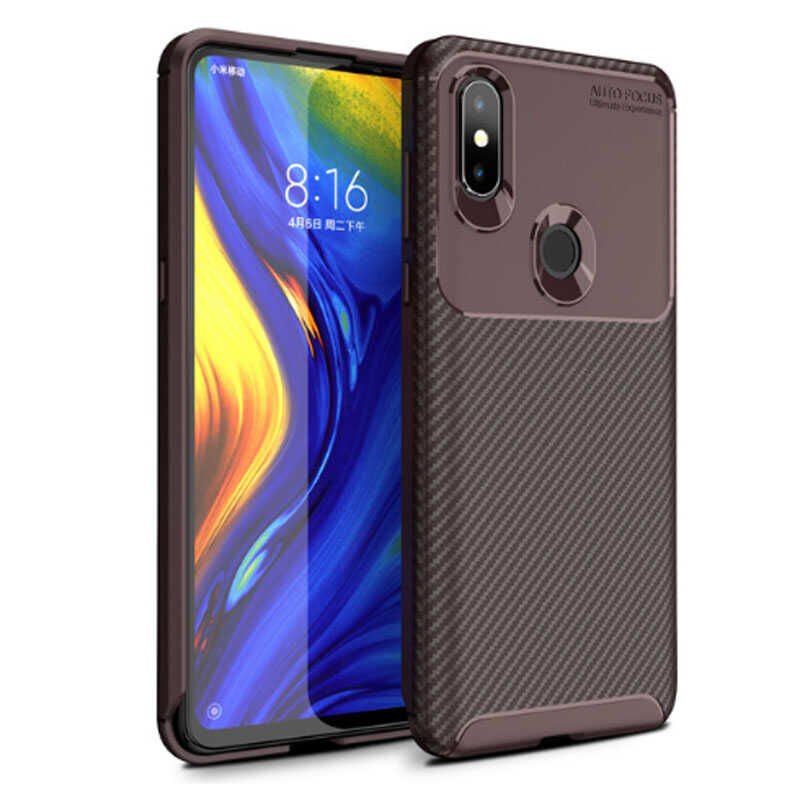 Xiaomi Mi Mix 3 Kılıf Kamera Çıkıntılı Karbon Fiber Dokulu Renk Atmaz Kapak (NEGRO) Lacivert