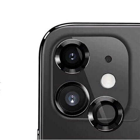 Apple iPhone 12 Safir Kamera Lens Koruyucu (KOLAY TAKMA APARATLI) CL-12 Siyah